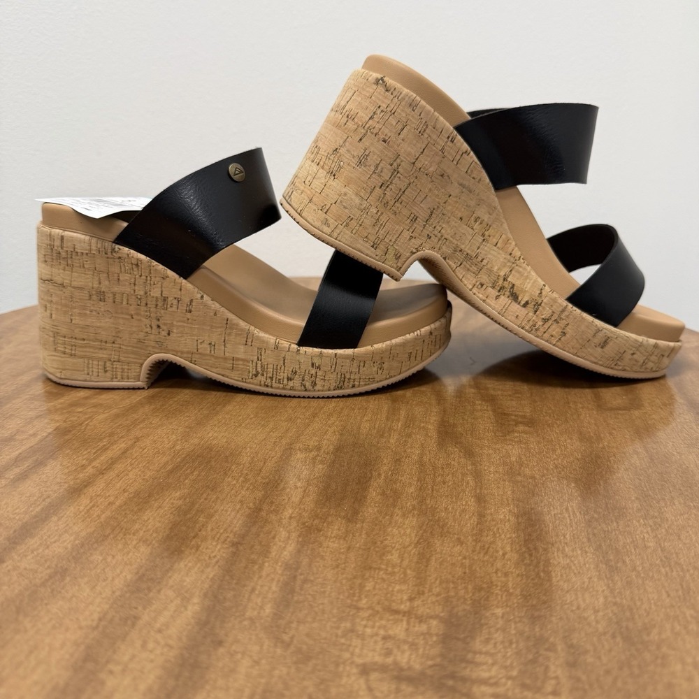 Reef Sunset Ibiza Wedge Sandals Women's Size 8 Black Tan Summer Coastal Straps - Picture 4 of 9